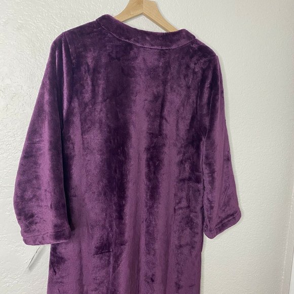 Natori Women Cashmere Fleece Zip Caftan Extra Small XS Plum Purple Zipper Robe - Picture 9 of 12